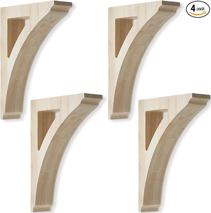 4 Pcs 1 3/4" W x 7 1/2" D x 10 1/2" H Traditional Wood Corbels Wooden Shelf Brackets Unfinished Paintable Solid Wooden Bracket for Doorway Countertops Home Shelves Cabinet Furniture Support