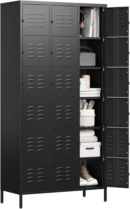 Letaya Metal Lockers for Employees-18 Door Storage Locker with Shelves and Lockable Steel Cabinet for School,Gym,Office,Staff (Black, 18 Door)