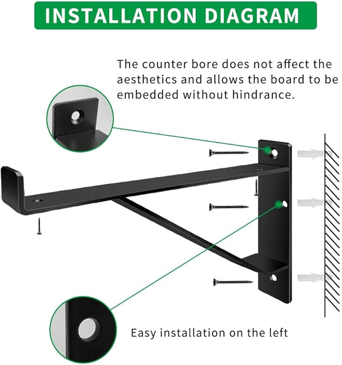 Heavy Duty Shelf Brackets 16 inch, Industrial Wall Brackets with Lip Metal Storage Brackets Outdoor/Indoor Include Screws 2 Pack Black
