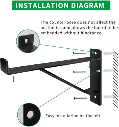 Heavy Duty Shelf Brackets 16 inch, Industrial Wall Brackets with Lip Metal Storage Brackets Outdoor/Indoor Include Screws 2 Pack Black
