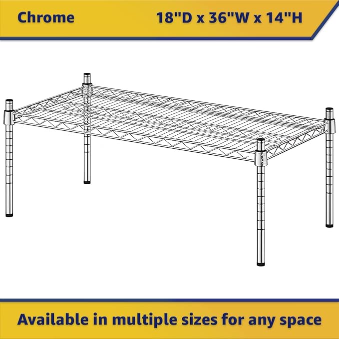 18" x 36" x 14" Chrome Wire Storage Shelf, Dunnage Rack, Commercial 1 Tier Small Shelf