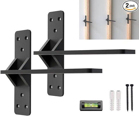 12 inch Floating Countertop Support Brackets by Balin Designs, Free hanging Floating Shelf Brackets Heavy Duty, Invisible Wall Shower Bench T Support for Vanities, Granite Countertops, (2 pack)