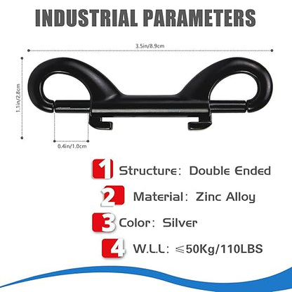 4 PCS Double Ended Snaps, 3.5 Inch Zinc Alloy Trigger Metal Clip, Black Double Ended Snap Hooks for Pet Dog Leash, Water Bucket Hooks, Key Holder, Carabiner, Home, Farm, Other Indoor and Outdoor.