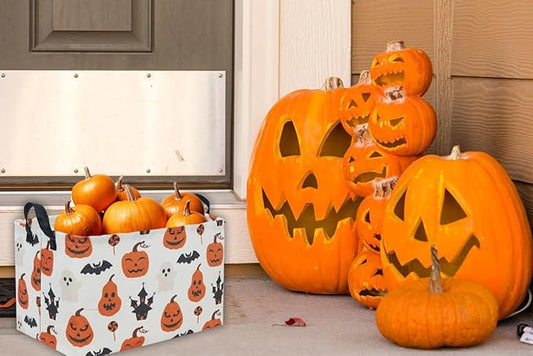 Essme Rectangular Halloween Basket,Kids Basket Empty with Handles,Cute Baskets for kids Room Decor,Boys and Girls, Candy Bins.( Castle Halloween).