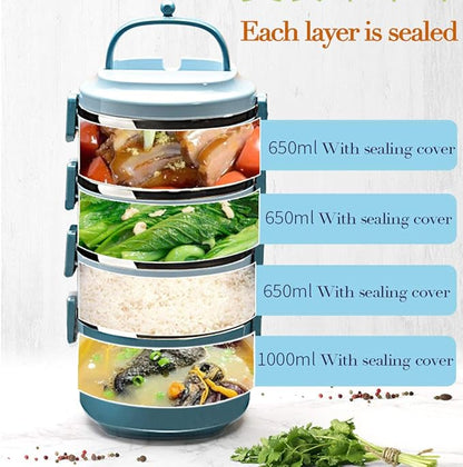 SANQIAHOME 3 Tier Stackable Stainless Steel Lunch Box Sealed(pink, 3 layers) with spoon and fork