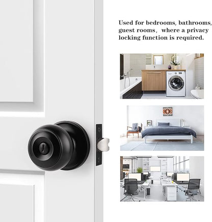 Probrico Matte Black Door Knobs, Door Handles with Lock and Knob, Keyless Interior Doorknobs for Bathroom Bedroom, 2 Pack