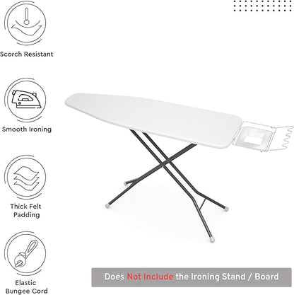 Encasa XO Ironing Board Cover and Pad 42"x14" - 4mm Felt Medium Iron Board Cover with Padding - Heat Resistant, Stain-Safe Dye, Non Slip Elastic Bungee Cord Tightening Iron Table Cover White