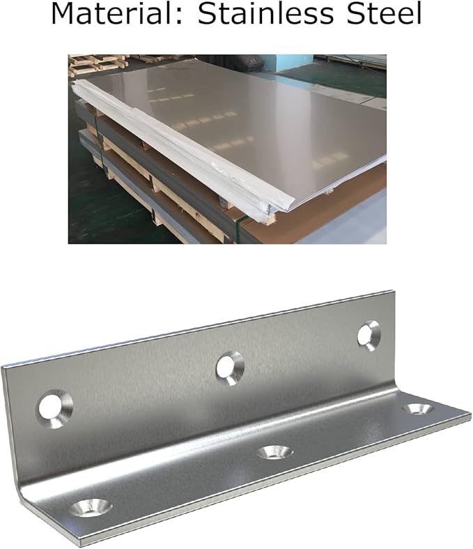 Stainless Steel Corner Bracket,Joint Right Silver Angle Brackets,L Shape Heavy Duty Metal Corner Brace Shelf Supporter for Wood Aufuga (10, 4x1x1)