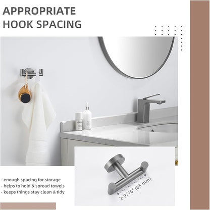 Angle Simple Double Towel Hook, SUS304 Stainless Steel Bathroom Robe Hook for Wall, Hand Towel Holder, Gunmetal Gray