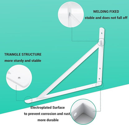 HOME MASTER HARDWARE 16x10 inch Heavy Duty Shelf Brackets, White Metal Wall Mounted Supports for Shelves, L Shaped Shelf Angle Bracket for Floating Shelves, 6 Pack