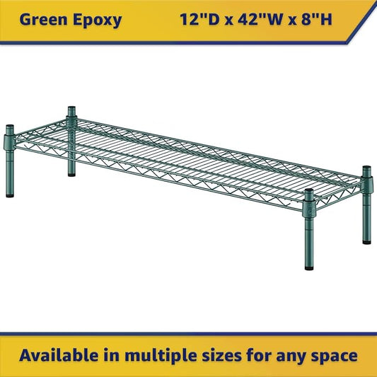 12" x 42" x 8" Green Epoxy Wire Storage Shelf, Dunnage Rack, Commercial 1 Tier Small Shelf