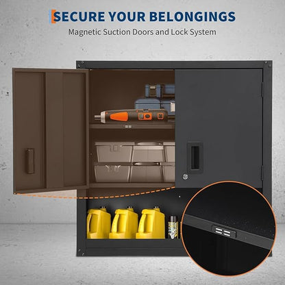 Towallmark Metal Wall Cabinet, Heavy Duty Garage Locker with Adjustable Shelf, Wall Mounted Cabinet with Locking Doors, Floating Upper Storage Cabinet for Warehouse Garage