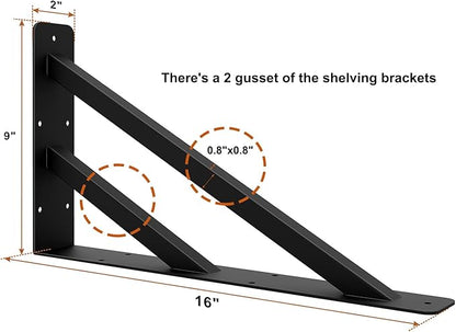 2Pcs Shelf Bracket Countertop Support Brackets 16 Inch Heavy Duty Floating Shelf Bracket Corbels for Countertops, Fireplace Metal Brackets for Shelves Tops Cabinetry Work Bench