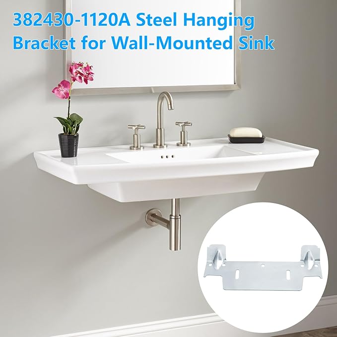 382430-1120A Steel Hanging Bracket Wall Hung Sink Bracket for Wall-Mounted Sink, Featuring Multiple Holes for Securing the Threaded Stud Backplate (1 Pack)