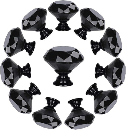 YourGift 6 Pack Drawer Knobs Diamond Shaped Crystal Glass 30mm Cabinet Knobs Pull Handles (30mm, 6 Pack, All Black)