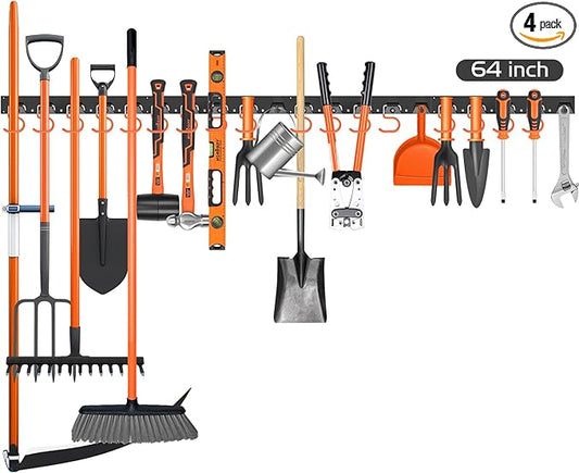HORUSDY 64'' Adjustable Wall Mount Tool Organizer, Garage Tool Storage System with Heavy Duty Hooks, Tool Hangers for Broom, Mop, Shovel, Rake & Garden Tools