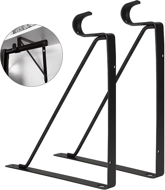4 Pack Heavy Duty Closet Rod Brackets Holder 11 x 11 x 1 Inch White Closet Rod Support Bracket Black Steel Closet Rod Holders for Hanging Clothes Rod Support Brackets (Black - 4Pack)