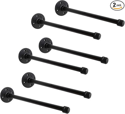 1/2" Industrial Black Iron Pipe Shelf Brackets, Rustic Wall Mounted DIY Shelving Bracket Hanging Custom Pipe Brackets for Floating Shelves (12 Inch, Piece, 6.0)