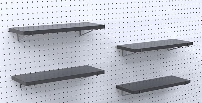 KINOMI Heavy Duty Pegboard Shelves, Value Set of 8 Pack Pegboard Shelf Brackets and 4 Pack Peg Board Shelves for Garage, Home, Garden, Tool Shed (Black)
