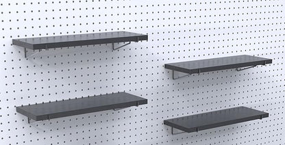 KINOMI Heavy Duty Pegboard Shelves, Value Set of 8 Pack Pegboard Shelf Brackets and 4 Pack Peg Board Shelves for Garage, Home, Garden, Tool Shed (Black)