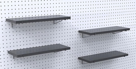 KINOMI Heavy Duty Pegboard Shelves, Value Set of 8 Pack Pegboard Shelf Brackets and 4 Pack Peg Board Shelves for Garage, Home, Garden, Tool Shed (Black)