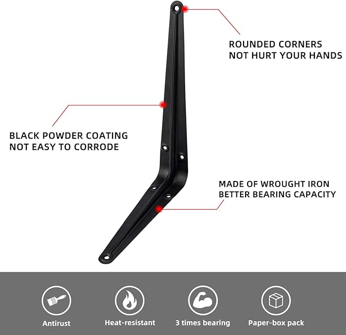 20 Pcs Shelf Brackets 8 Inch, Floating Shelf Bracket Heavy Duty Black Steel L Brackets for Shelves Decorative Wall Mount Joint Angle Brackets for Shelf with Screws