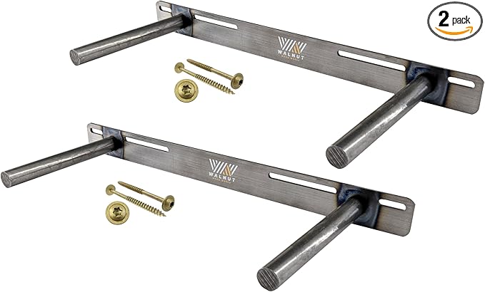 Floating Shelf Bracket 2 Pack - 18” Hidden Shelf Brackets, 150 LB Weight Capacity Supports Wall Mounted Floating Shelves of Any Length, 3/4 Inch Industrial Solid Steel Support Rods Walnut Wood Works