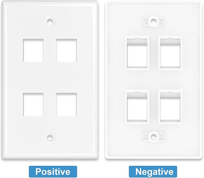 Iwillink 10Gbps Ethernet Wall Plate CAT6A, 4-Port Keystone Wall Plate and Jack Outlet, RJ45 Wall Plates with Single Gang Low Voltage Mounting Bracket - 1 Pack
