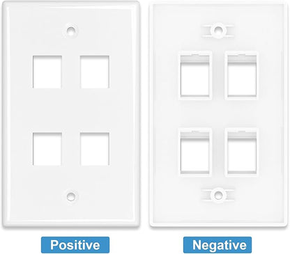 Iwillink 10Gbps Ethernet Wall Plate CAT6A, 4-Port Keystone Wall Plate and Jack Outlet, RJ45 Wall Plates with Single Gang Low Voltage Mounting Bracket - 1 Pack