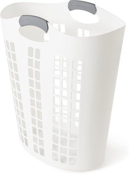 Gracious Living Easy Carry Flex Hamper, Large 87.5 Liter Lightweight Plastic Ventilated Laundry Basket Clothes Bin with Handles, White (4 Pack)