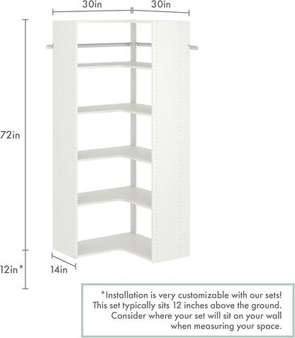 Easy Track Adjustable Corner Tower Clothing Storage Kit Closet Organizer, White