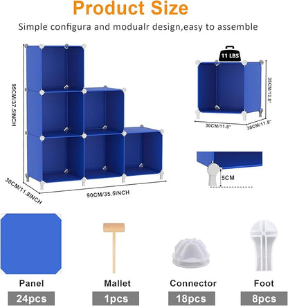 AWTATOS Cube Storage Organizer, 6 Cube Closet Organizers and Storage Shelves, DIY Stackable Bookshelf for Bedroom, Home, Admiral Blue