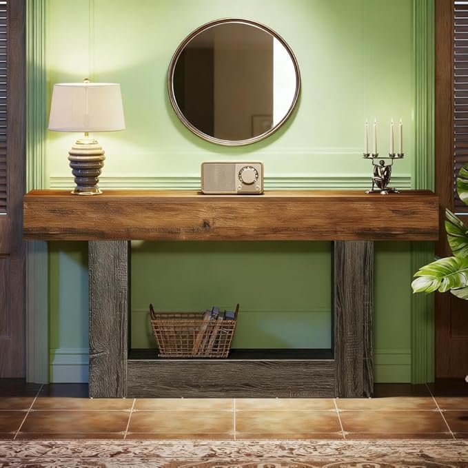 63" Wooden Rectangular Console Table for Living Room,Narrow Long Wood Behind The Couch Table,Brown