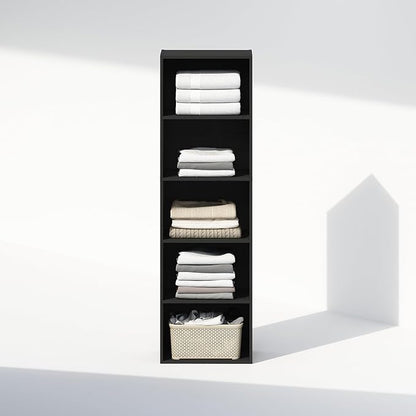 Furinno Reed Closet Organizers and Storage, 5-Tier Closet Organizer, Open Shelf Closet Storage, for Wardrobe, Bedroom, Living Room, Blackwood