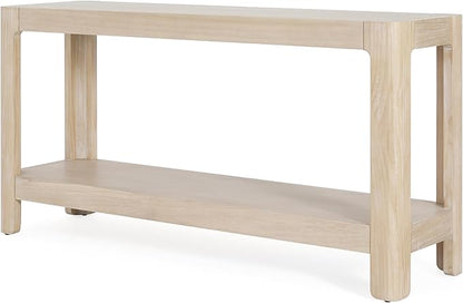 59-Inch Long Console Table, Modern Farmhouse 2-Tier Console Table, Elegant Minimalist Design with Premium Wood Veneer and Rounded Corners for Entrance, Hallway, Living Room (Natural-880)
