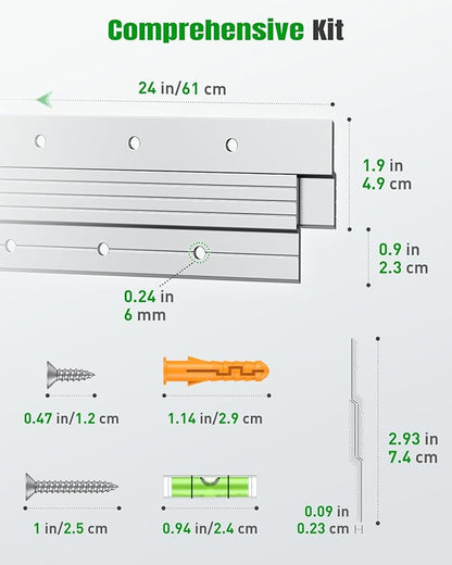 Uniclife 2 Pairs 24 Inch French Cleat Hanger 150 lbs Load Heavy Duty French Cleat Picture Hanger Aluminum Alloy Mirror Hanging Hardware Wall Mounting Bracket Interlocking Z Bar Clip with Bubble Level
