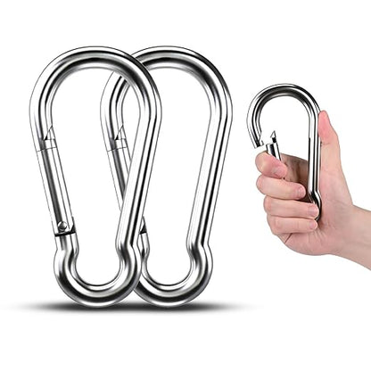 Large Carabiner Clip Hooks, 2pcs 7 inch Carabiners Heavy Duty, 304 Stainless Steel Spring Snap Hook Fits Camping Hanging Hiking Weight Lifting, Metal Clips for Rope or Chain