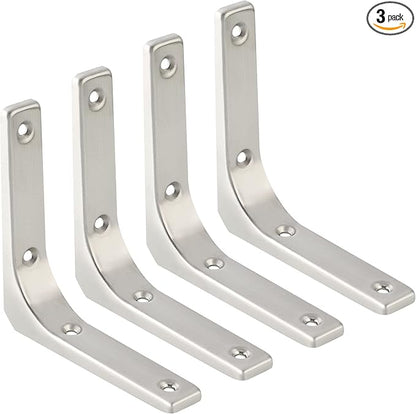 SAYAYO Heavy Duty Floating Shelf Bracket 4 Inch x 4 Inch, Stainless Steel Wall Shelf Brackets & Supports Brushed Nickel L Bracket, Angle Brackets Corner Brace for Wood, 4Pcs