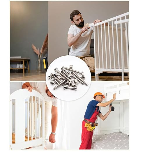 56pcs Baby Bed Crib Screws Hardware Replacement Kit- M6x40mm/ 50mm/ 60mm/ 70mm/ 80mm Hex Drive Socket Cap Screws Barrel Nuts Assortment Kit for Beds Headboards Chairs Furniture.