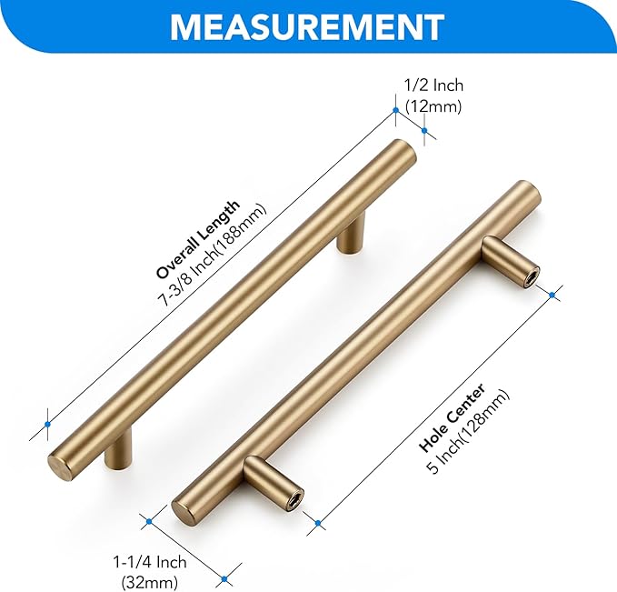 Champagne Bronze Cabinet Handles 5 Inch Hole Center Stainless Steel Drawer Pulls for Cabinets, Dresser, Bathroom 5 Pack