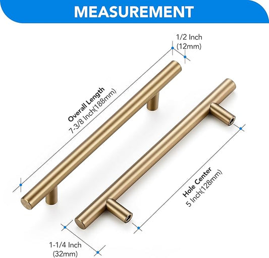 Champagne Bronze Cabinet Handles 5 Inch Hole Center Stainless Steel Drawer Pulls for Cabinets, Dresser, Bathroom 30 Pack