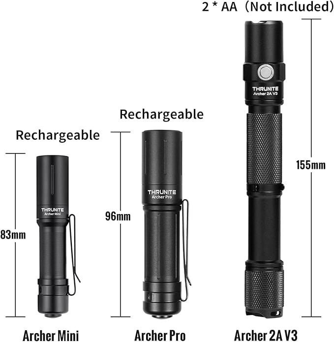ThruNite EDC Flashlight Archer Mini, 405 Lumen Tail Switch LED Flashlight, USB C Rechargeable Little Pocket Penlight for Camping, Outdoor, and Emergency - Cool White(2PCS)