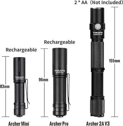 ThruNite EDC Flashlight Archer Mini, 405 Lumen Tail Switch LED Flashlight, USB C Rechargeable Little Pocket Penlight for Camping, Outdoor, and Emergency - Cool White(2PCS)