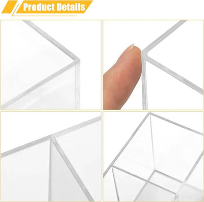 Clear Acrylic Makeup Brush Organizer,Multi-Purpose Cosmetic Brushes Storage Holder with 3 Slots,Pencil Pen Holder for Desk,Desk Organizer and Accessories for Vanity