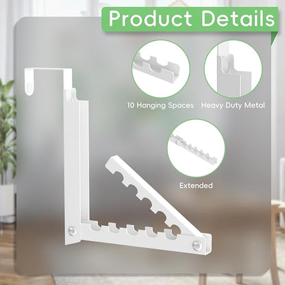 Over Door Hooks,Over the Door Clothes Hanger with 10 Ridges,Space-Saving Over the Door Drying Rack,Door Hooks for Hanging Clothes,Larger Capacity Over the Door Hanger (1, White)