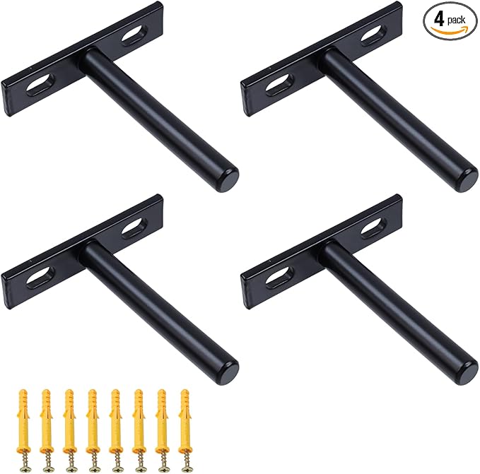 Floating Shelf Brackets 3-inch Heavy Duty Hidden Brackets Black Invisible Shelf Support for Floating Wood Shelves - 4pcs