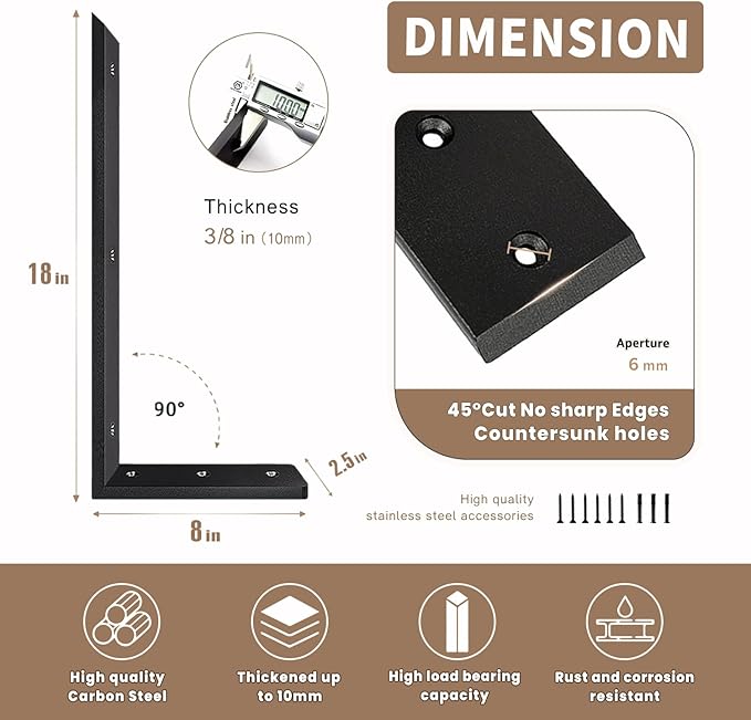 Countertop Support Bracket 18 Inch 4 Pack Countertop Bracket for Granite 3/8" Thick 18"x8"x2.5" Heavy Duty L Brackets Shelf Brackets Metal Corbels for Quartz/Granite/Wood/Concret/ Laminate Countertops