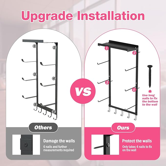 Yoga Mat Holder Wall Mount Organizer - 4-Layer Suspension System for Home Gym, 14" x 7.9" x 29.5" Black Iron Shelf with Strap for Yoga Sets, Carrier, Wall Art, Kit for Women