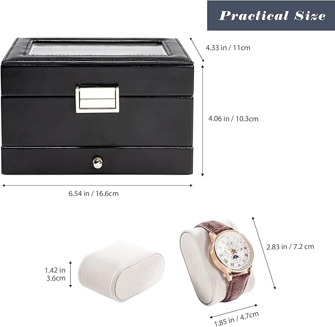 ProCase Watch Box, 3 Slot Watches Display Case with Drawer, Mens Watch Case with Glass Lid, 2-Layer Mens Jewelry Organizer Storage Holder, Birthday Valentine Gifts for Men-3 Slot, Black