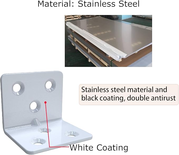 White Stainless Steel Corner Bracket,Joint Right Angle Bracket,L Shape Heavy Duty Metal Corner Brace Hardware Brackets Supporter for Wood Aufuga (16, 1.5x1.2x1.2)